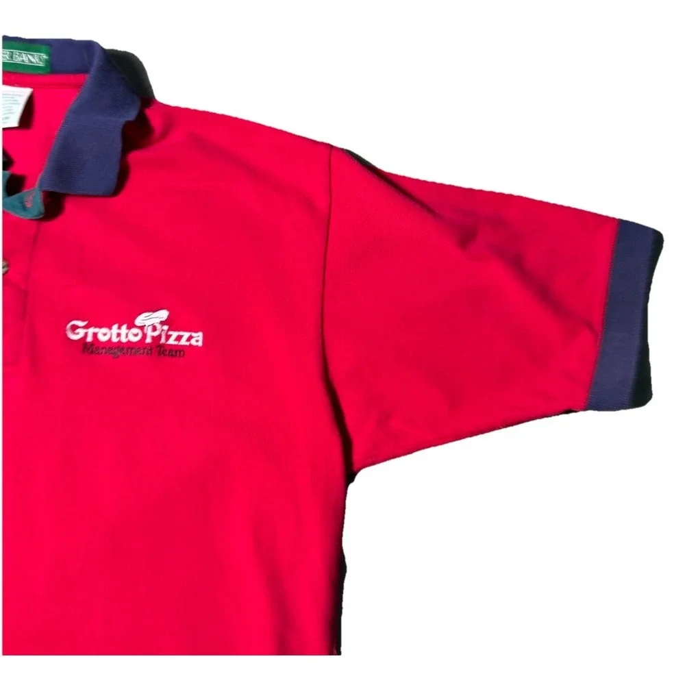 Vintage Outer Banks‎ Grotto Pizza Polo Shirt Mens Medium USA Made Red